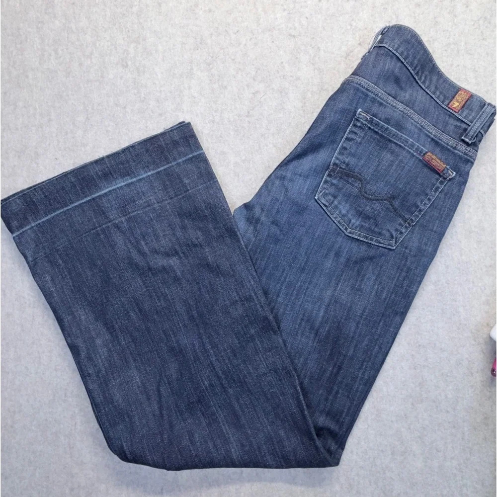 7 For All Mankind Ginger Jeans Women 30 Blue Wide Leg Flare Dark Wash Stretch